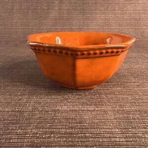 Peasant Village Italy Pottery Bowl • Orange Glaze • Crown Rim • Vintage MCM